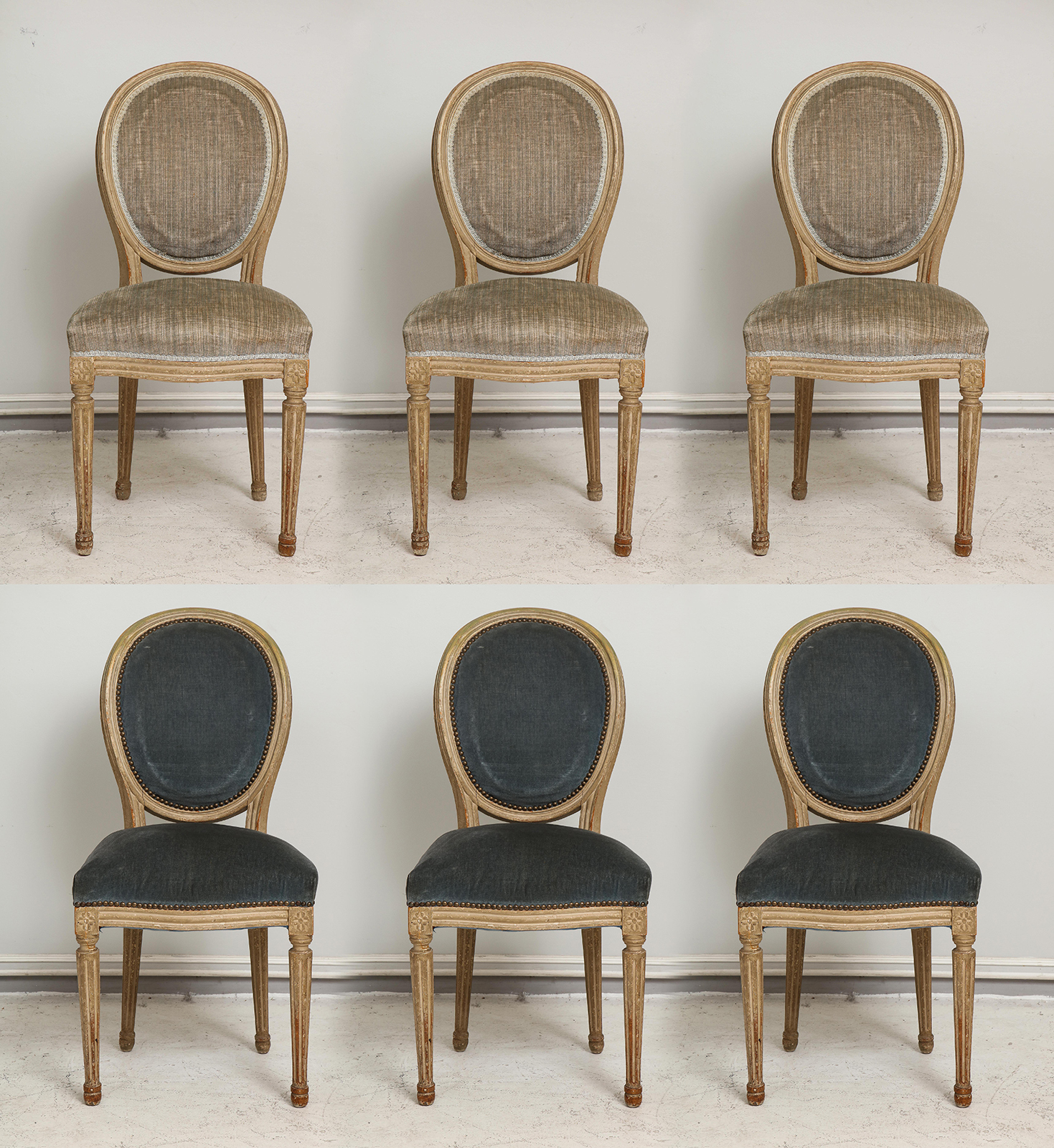Set of Six Vintage Louis XVI, Style Painted Dining Room Chairs